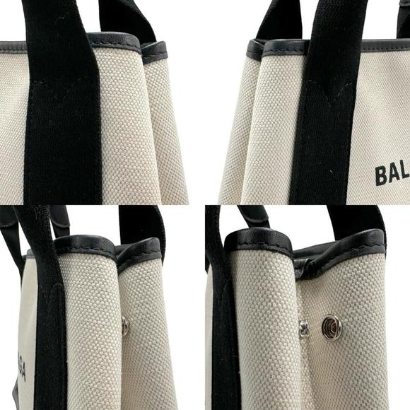 BALENCIAGA Handbag Navy Cabas XS Canvas Leather Black x Ivory Women's 390346 ... - Picture 3 of 5
